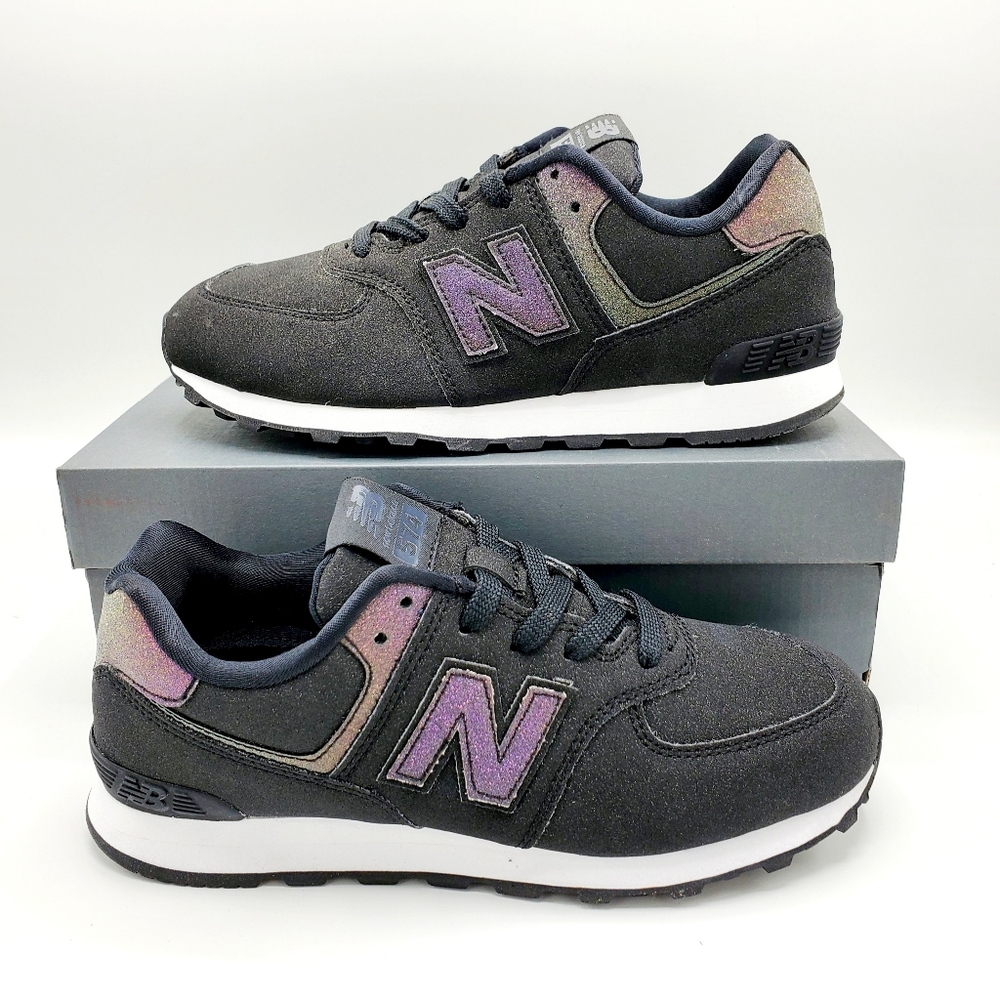 New Balance 574 Black & Purple Glitter Sneakers